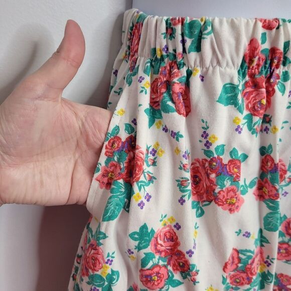 VINTAGE 90s pink rose‎ cottagecore pull on button front skater skirt S - Picture 5 of 9